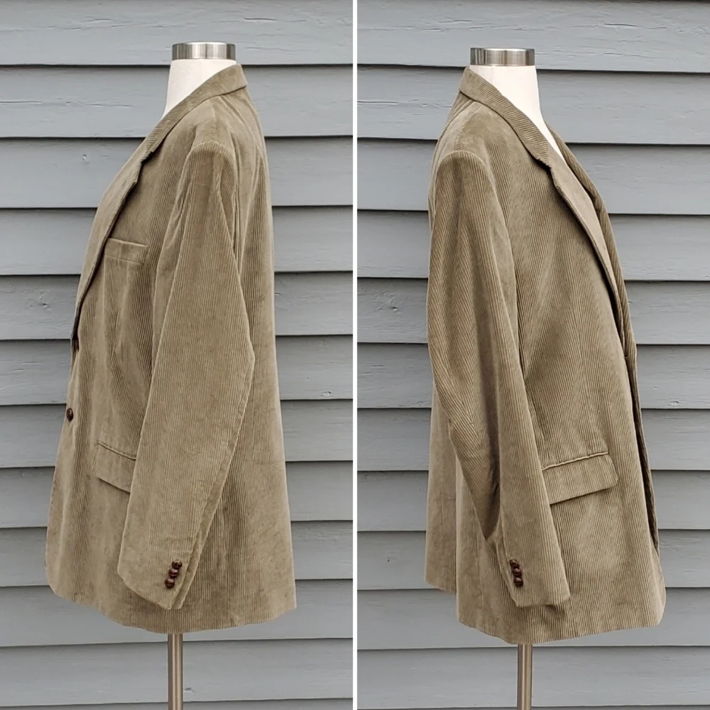 Vintage 70s Cords Western Boho Cowboy Tan Corduroy‎ Blazer Coat Jacket 42 Long